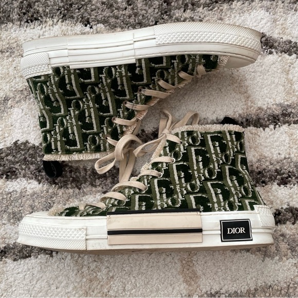 Men’s Dior B23 High Top Sneakers Green & White Oblique Tapestry - Picture 11 of 15